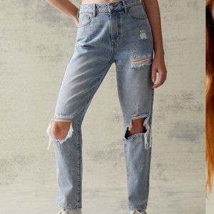 PacSun Eco Light Blue Distressed Mom Jeans Size 22